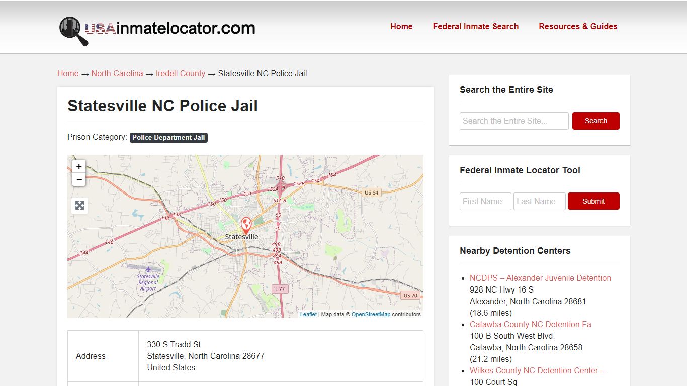 Statesville NC Police Jail | USA Inmate Locator